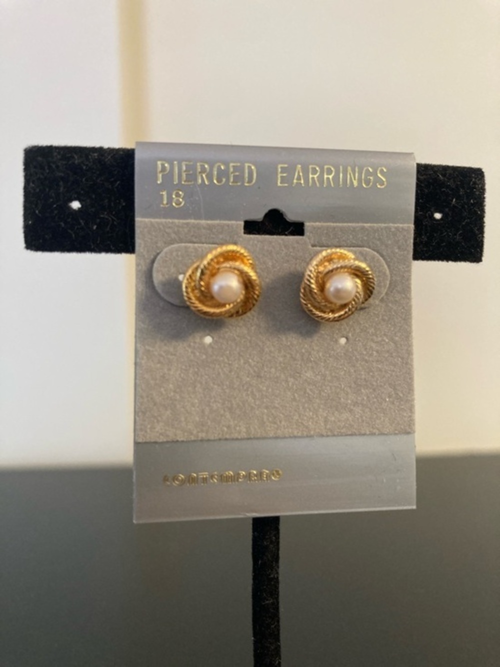 Gold Rope Knot Pearl Stud Earrings - Pierced Earrings